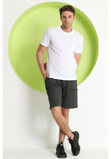 Erkek Fermuar Detaylı Şort Antrasit