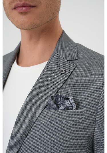 Comfort Fit Mono Yaka Çift Yırtmaç Torba Cep Kendinden Desenli Casual Siyah Ceket C 705 Siyah