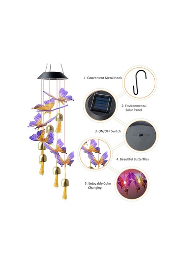 Geeroyoo Güneş Enerjili Kelebek Rüzgar Çanı İle Renkli Aydınlatma Ve Dekorasyon Çok Renkli