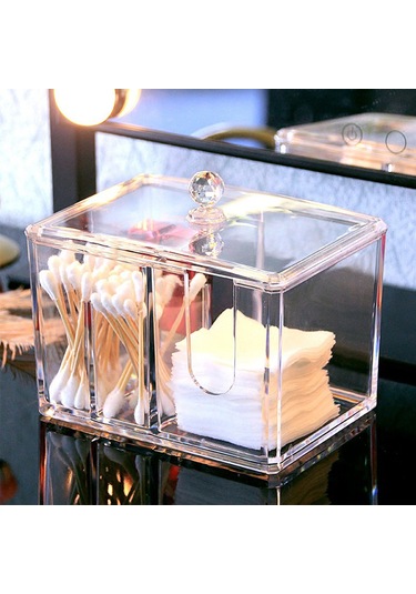 Qingmipy Transparan Akrilik Makyaj Organizatörü - Makyaj Vakaları, Koton Ve Q-tip Saklama Kutusu - Masaüstü Dekoratif Depolama Kutu