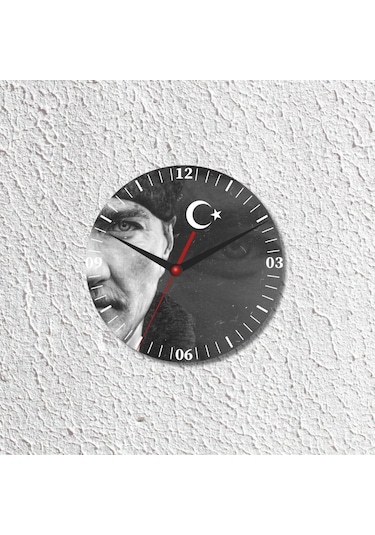 Atatürk Tasarımlı Duvar Cam Saati Beyaz