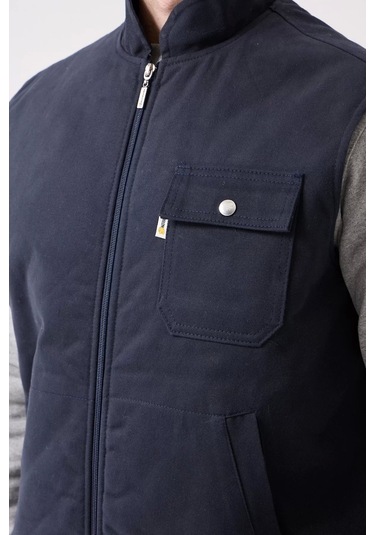 Kışlık Gabardin Yelek Erkek İş Güvenliği Galanthus Outdoor Sıcak Tutucu Rüzgar Geçirmez Lacivert