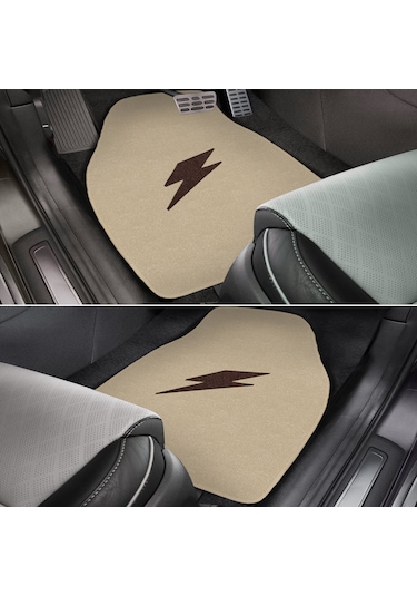 Kahverengi Şimşek Nakış Desenli 5'li Oto Halı Paspas Seti Ön Arka Uyumlu Araç Oto Halı Paspas
