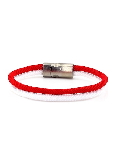 Kirmizi Beyaz Iki Sirali Manyetik Klips Erkek Bileklik M014C Çok Renkli