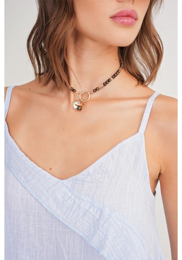 4736 Kadın Fırfırlı Askılı Bluz Bebe Mavi Bebe Mavi