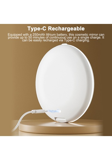 Vkemall Taşınabilir 16 Led Büyütmeli Makyaj Aynası, Katlanabilir, Type-c Şarj Edilebilir, Doğal Işık Simülasyonu Beyaz