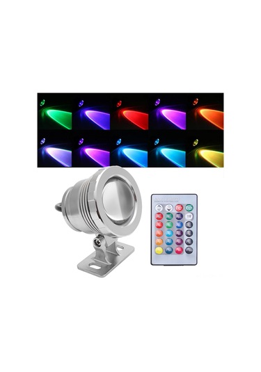 Suofeng 12v Rgb Su Altı Led Işığı 10w 9 Ledli Kumandalı Su Geçirmez Alüminyum Plastik, Plug Yok