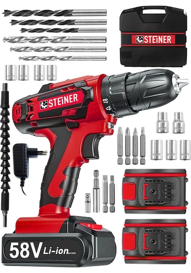 Steiner V-Tech 58 V 5 Ah Darbeli Şarjlı Çiftakülü Vidalama Matkap Kırmızı