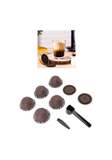 Dofolink Nescafé Vertuoline İçin Yeniden Kullanılabilir Kahve Kapsülü Seti: 5 Boş Kapsül, 2 Silikon Kapak, Kaşık Ve Fırça - Dıy Kahve Hazırlama Kahverengi