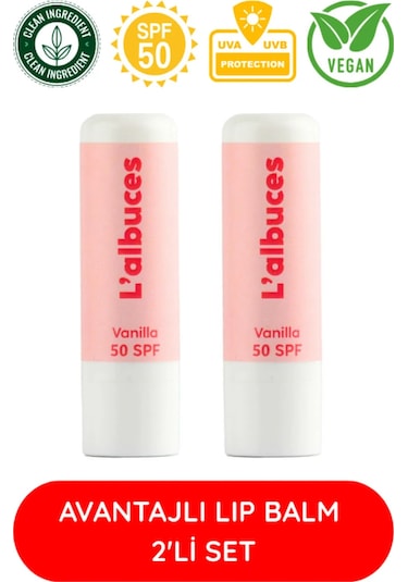 L'albuces Vanilla Lip Balm Dudak Nemlendirici SPF50 2'li