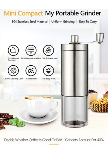 Createtech El İle Çevirmeli Taşınabilir Manuel Kahve Öğütücü Ev Tipi Gümüş Kahve Makinesi Gümüş