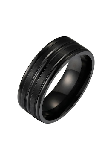 Boboman Punk Erkek Paslanmaz Çelik Yüzük - Siyah Oluk Düğün Takısı 13black Black