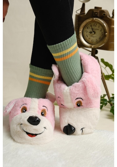 Luana Kaydırmaz Taban Yumuşak Podufuk Peluş Kulakcık Detaylı Kadın Panduf Ev Botu 001