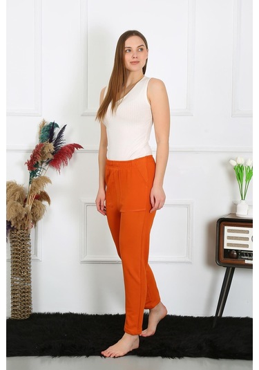 Akbeniz Kadın Pamuk Cepli 3 İplik Alt Eşofman Kremit 27510-kremit Kiremit