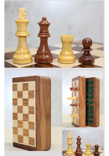 Bfs Özel Vernikli Mıknatıs Taşlı Ahşap Katlanabilir Kutulu Satranç Oyunu 17.5 Cm G221
