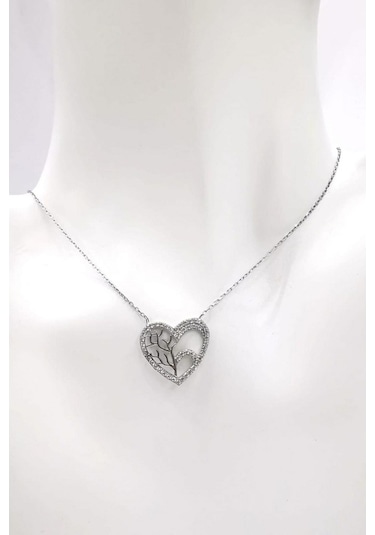 Omar Silver Kadın Kalp Model Zirkon Taşlı Gümüş Kolye Omr8671