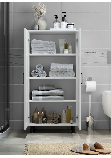 Side Banyo Çok Amaçlı Dolap 4 Bölmeli Beyaz