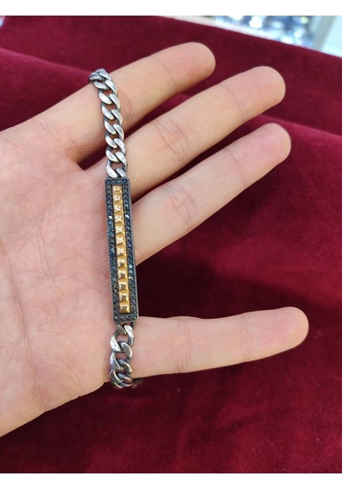 Modagümüşevi Siyah Zirkon Taşlı Gümüş Gurmet Bileklil