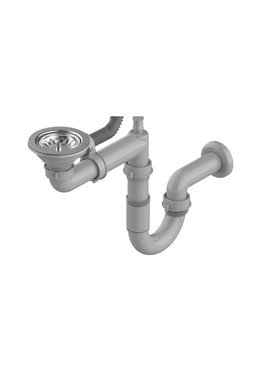 Çelik Evye Sifon Modeli 1 Göz Paslanmaz Eviye Sifon Takımı Gri