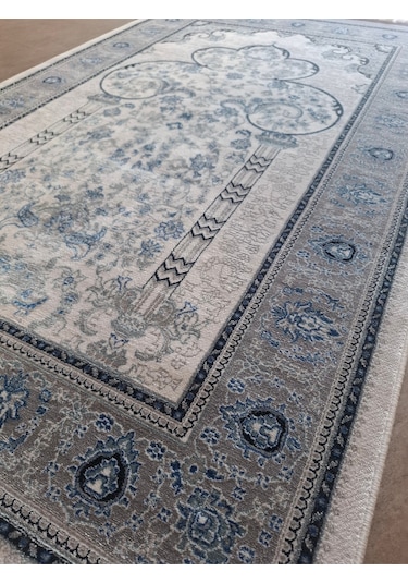 İpek Halı Kalitesinde Seccade 80x125 Cm Yumuşak Viscon İplik, Hediyelik Ve Çeyizlik Namazlık Turkuaz & Krem
