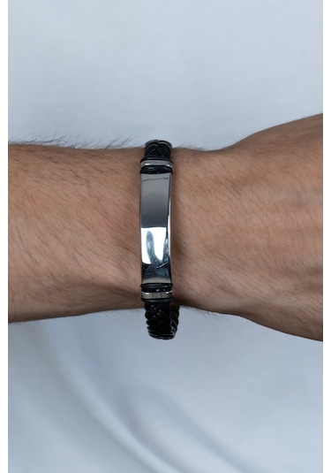 Kişiye Isimli Deri Beyaz Çelik Erkek Bileklik Scb15