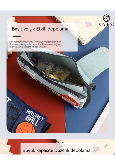 Karikatür Çift Katmanlı Basit Büyük Kapasiteli Öğrenci Kırtasiye Çantası MAvi