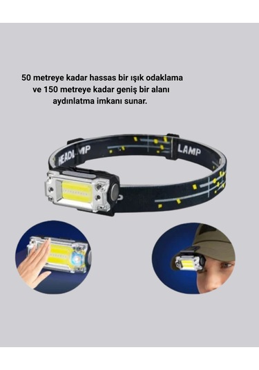 Kompakt Led Kafs Feneri Usb Şarjlı Manyetik 2 Işık Modlu 215 Lümen Siyah