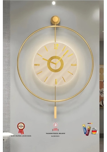 MetaQuartz Aksesuar İskandinav Kadran Gold Büyük Boy 50 x 75 CM 3 Adet Pil Metal (Mobilya) Duvar Saati Gold