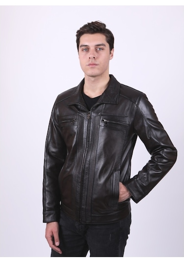 New Zaya Leather Erkek Hakiki Deri Deri Ceket Siyah