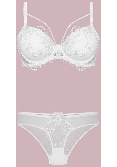 Nurteks Dantel Detaylı Destekli Sütyen Takım Ekru 001