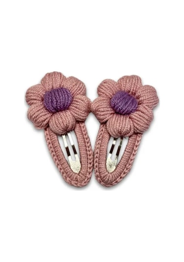 Uretti-arife2714 - El Örgüsü Çiçekli Çıtçıtlı Kız Çocuk Tokası 2 Li - Pembe Pembe