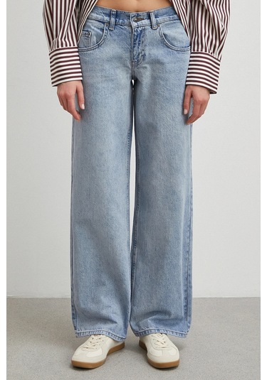 Never More Düşük Bel Wide Leg Jean Mavi Mavi