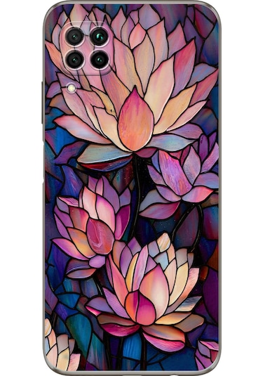 Printify Huawei P40 Lite İle Uyumlu Vitray Sessiz Lotus Tasarımlı Şeffaf Silikon Kılıf Şeffaf