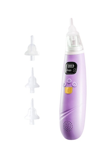 Yaozixa Bebek Elektrikli Burun Emici, 3 Seviye Emme, Sessiz Motor, Rahatlatıcı Müzik, Dahili Pil, 3 Silikon Uç Menekşe