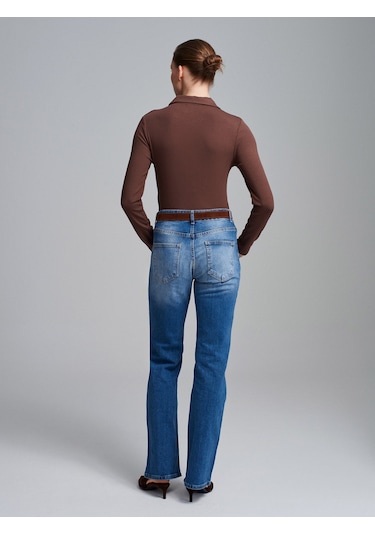 Dilvin 72296 Düşük Bel Kemerli Pantolon-mavi Mavi