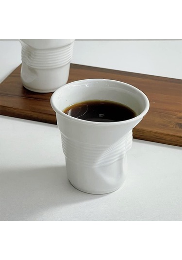 Honmex Kahve Severleri İçin El Yapımı Seramik Fincan - İtalyan Fransız Sanatı Esinlenmiş Kıvrımlı Tasarım Beyaz