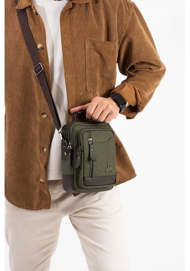 Kanvas Kumaş Erkek Postacı Çanta Omuz Çantası 20 12 Cm Çapraz Askılı Omuz Çantası Mega Çanta Haki