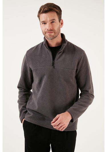 Buratti Slim Fit Yarım Fermuarlı Yumuşak Dokulu Şardonlu Kışlık Erkek Polar 59060011 Füme