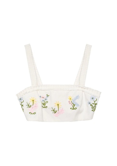 Ollacollection Nakış Detaylı Crop Bluz Ekru