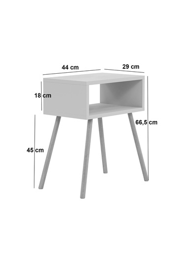 Ahşap Ayaklı Raflı Komodin Beyaz