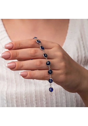 Gümüş Yuvarlak Nazar Kadın Bileklik Gümüş