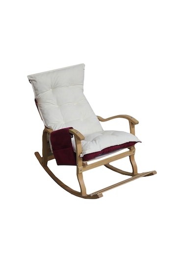 Mobildeco Erciyes Bordo/Krem Çift Renkli Cepli Sallanan Sandalye Ceviz