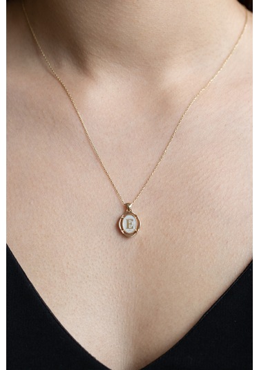 Uşaklıhafız 14 Ayar Altın Küçük Boy Sedefli E Harfi Kolye