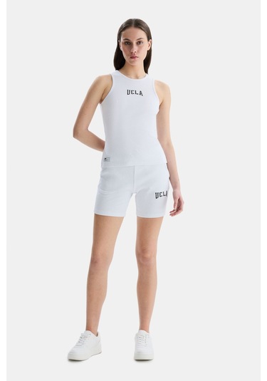 Ucla Salınas Beyaz Sıfır Kol Nakışlı Standard Fit Kadın Tshirt Beyaz