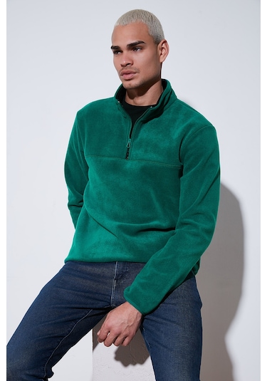 Buratti Regular Fit Anti-Pilling Tüylenme Yapmayan Dik Yaka Kalın Kışlık Şardonlu Erkek Polar 5896700 Yeşil