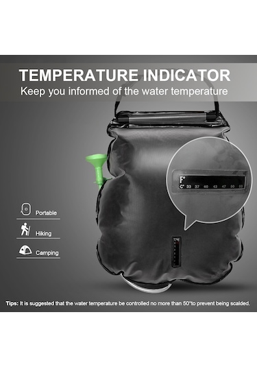Vkemall Kamp İçin Taşınabilir 20l Güneş Enerjili Duş Çantası - Siyah, 45x50cm, 50cm Hortum, 430g, Taşıma Çantası Dahil Siyah