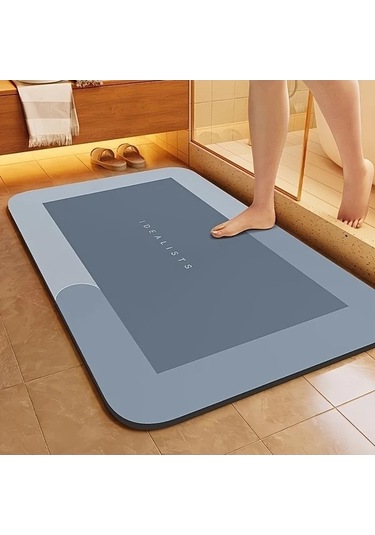 Trendooze Sunshine022 Gri Mavi 40x60cm Süper Emici Diatom Banyo Paspası Hızlı Kurur Gri Mavi