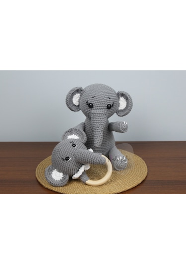 Aley Life Amigurumi Organik Sevimli Fil Bebek Ve Çıngırak Diş Kaş