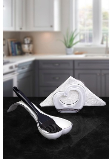 Okyanus Home Çift Baskı Kepçe Kaşık Altlığı Ve Peçetelik Beyaz Beyaz