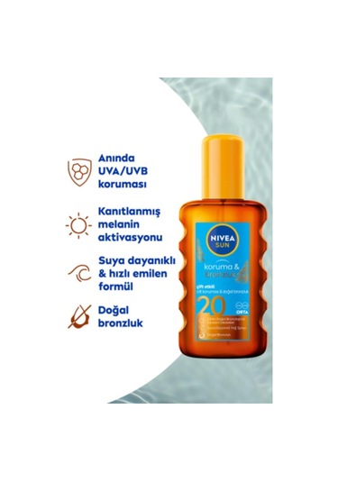 Sun Güneş Koruyucu Ve Bronzlaştırıcı Vücut Yağı 200ml, Spf20, Uva Uvb Koruması, Doğal Bronzluk